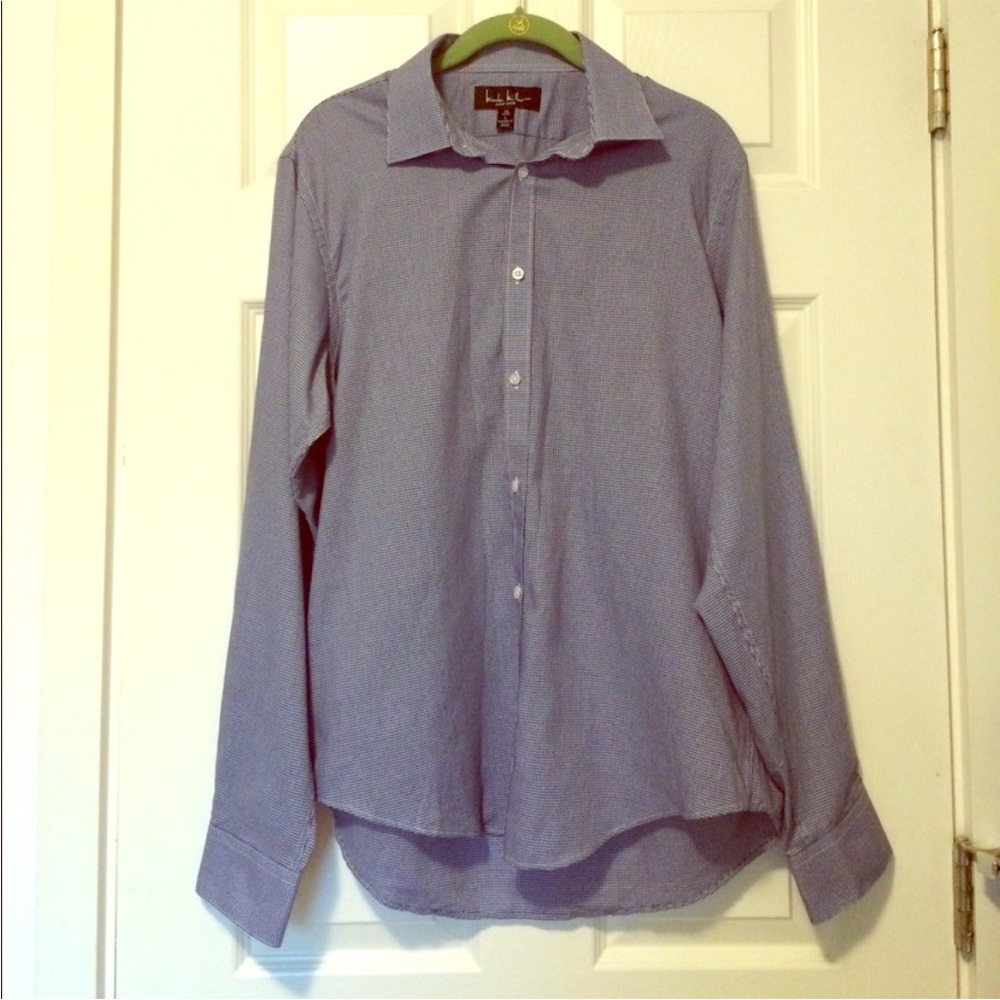 Nicole Miller Men's Casual Blue Button-Down Shirt